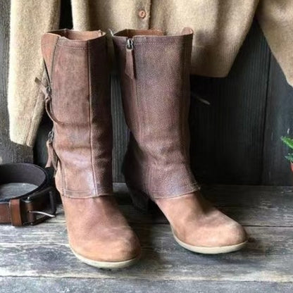 Lederstiefel für Damen mit mittelhohem Absatz und seitlichem Reißverschluss