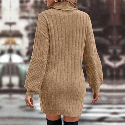 Women Turtleneck Elegant Long Sleeve Sweater Dress