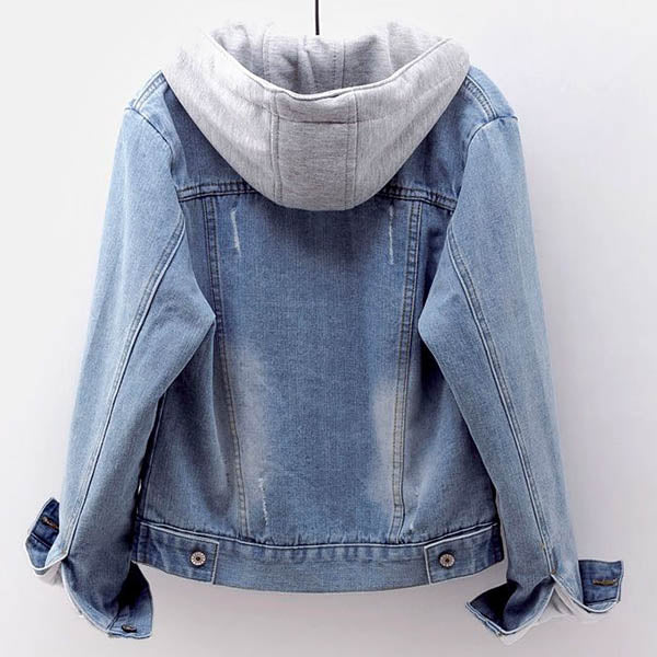 Modern Denim Jacket with Long Sleeves and a Detachable Hood