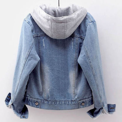 Modern Denim Jacket with Long Sleeves and a Detachable Hood