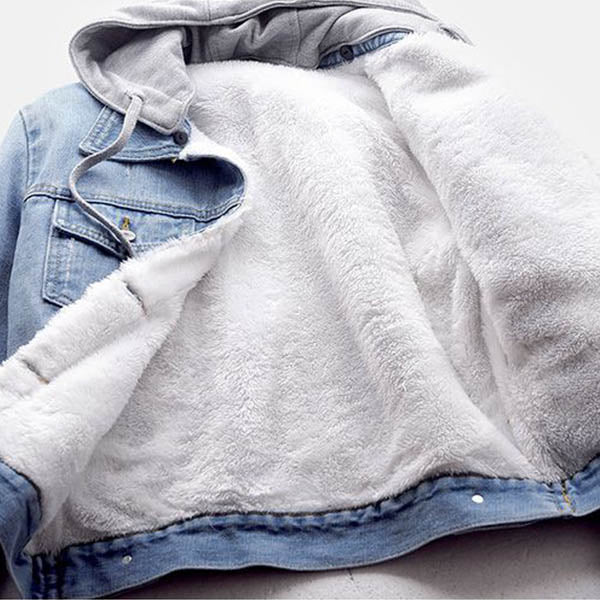 Modern Denim Jacket with Long Sleeves and a Detachable Hood