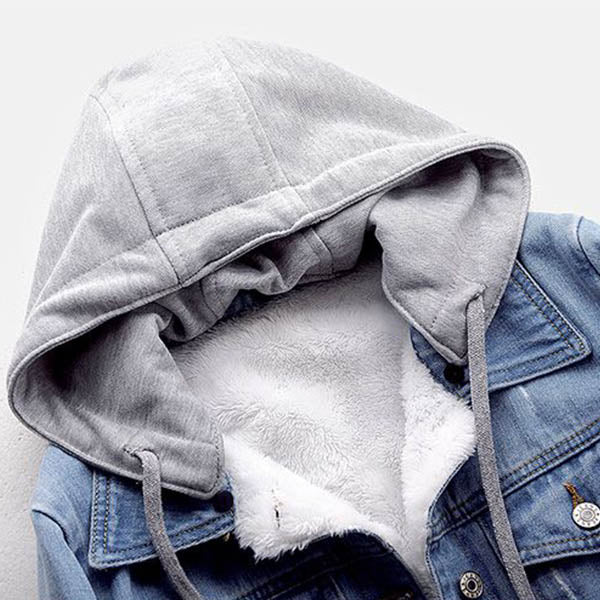 Modern Denim Jacket with Long Sleeves and a Detachable Hood